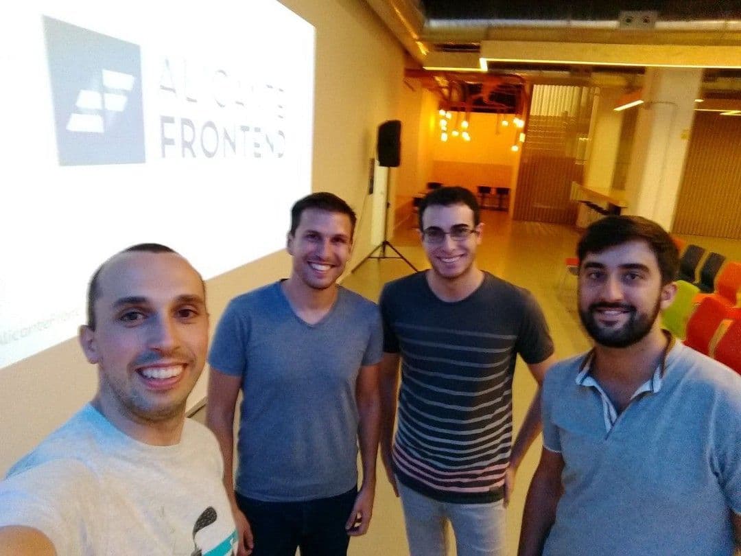 Alex Jover, me, Alex Mayol and Álvaro Yuste. The first ones arriving at ULab to prepare the meetup