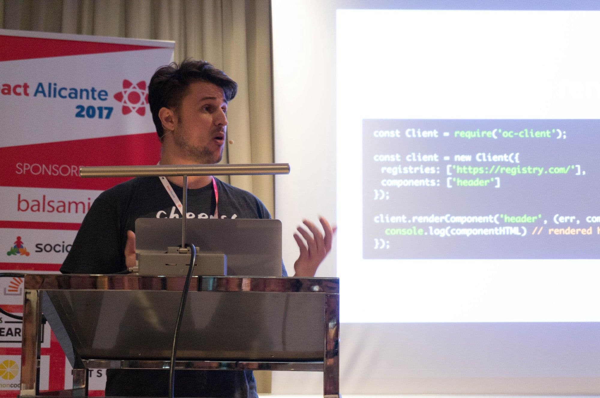 Nick Balestra speaking at React Alicante