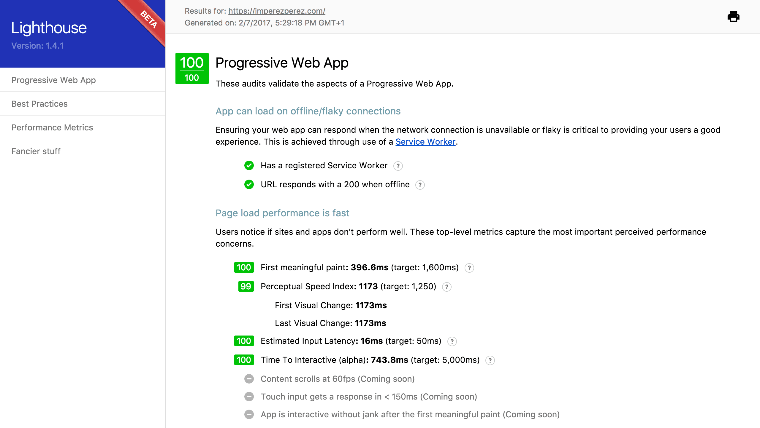 Screenshot from Lighthouse for jmperezperez.com